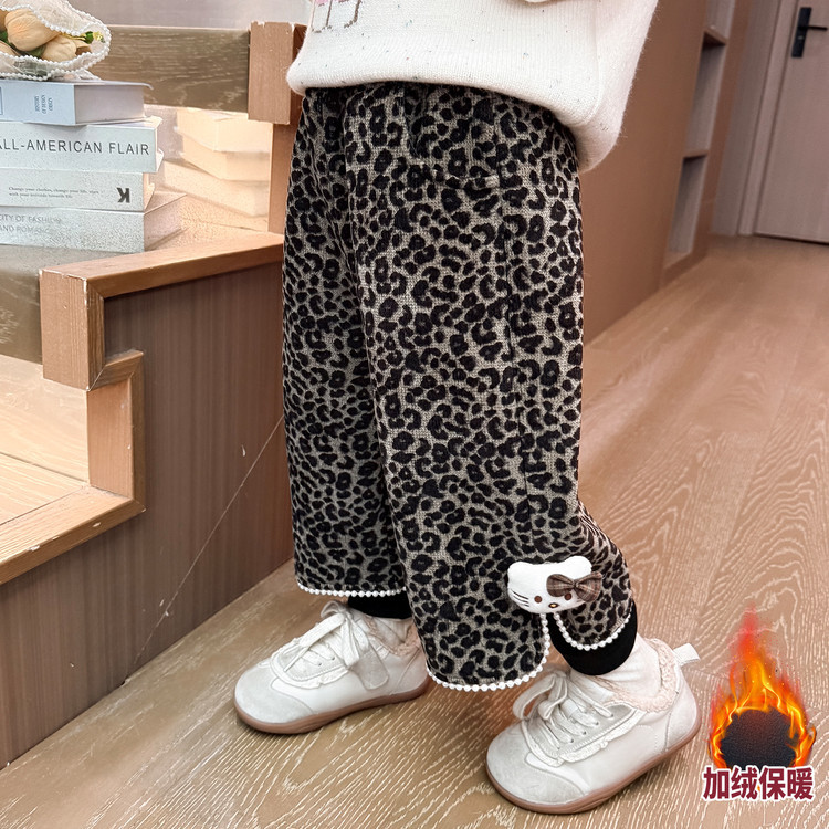 萌糖糖儿童洋气假两件裤子女童加绒打底裤冬装女宝冬季加厚休闲裤