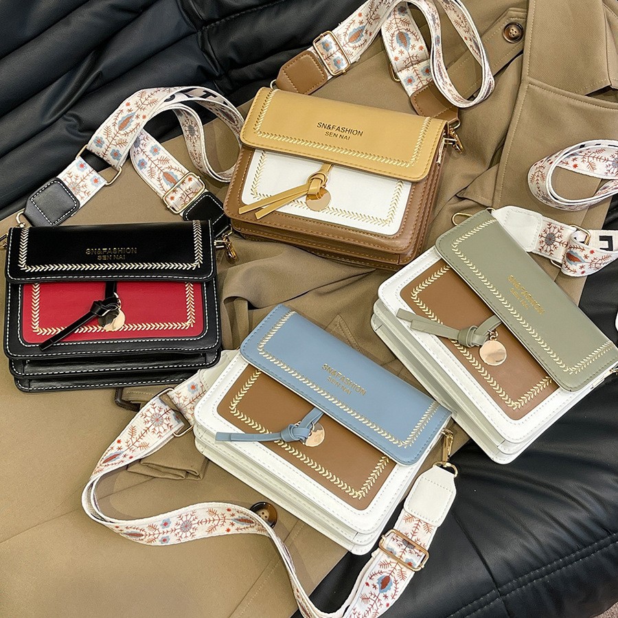 外贸流行小包包女bags新款韩版搭撞色单肩斜挎包宽带小方包批发