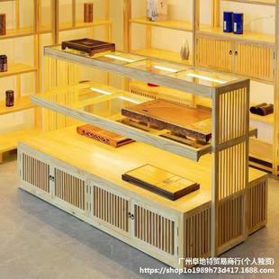 New Chinese Style Solid Wood Multi-Treasure Shelf Simple Tea Tea Set Display Glass Multi-Functional Modern Island Display Cabinet