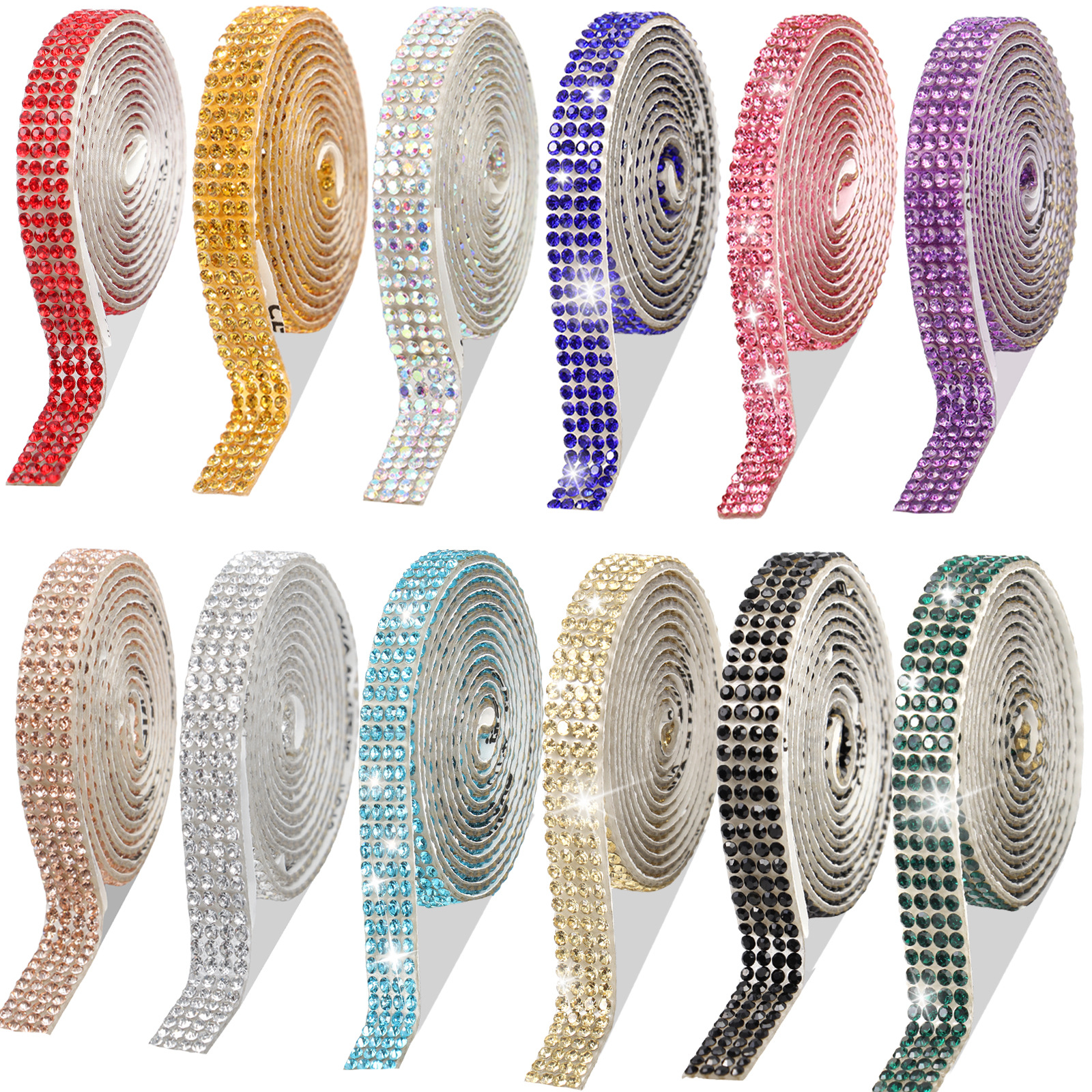 Código adhesivo de diamante de cristal, tira de diamantes de imitación, pegatinas de diamantes de flash autoadhesivas, accesorios de joyería, cinta de perforación autoadhesiva de bricolaje, accesorios de vestir