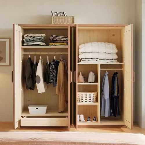 白蜡木实木衣柜1.6米现代简约北欧对开门衣柜家用卧室大容量衣橱