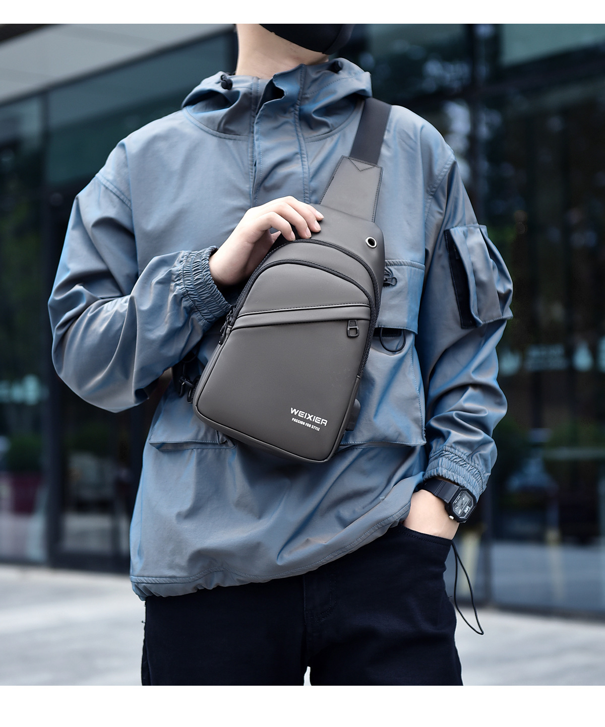 Men's Chest Bag With Usb Charging Large Capacity Shoulder Pack_voghion.com