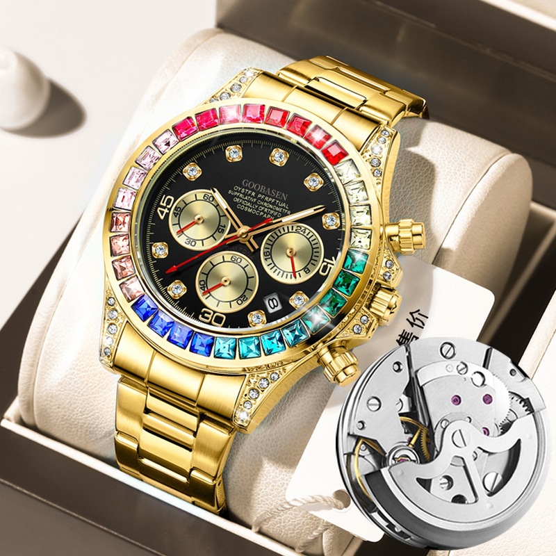 Gubaisen diamond explosions hollow advanced men's watch through the bottom imitation mechanical watch trembles live a generation of hair
