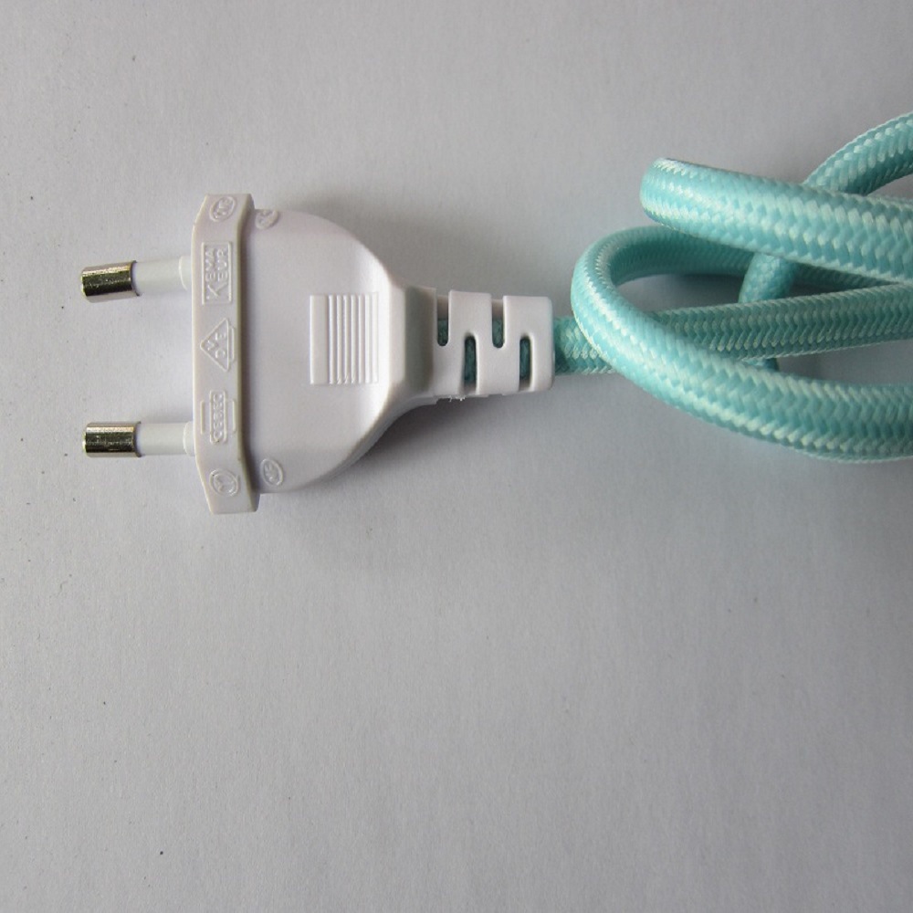 生产销售编织各种颜色白色圆插带 303开关编织电源插头线认证线材