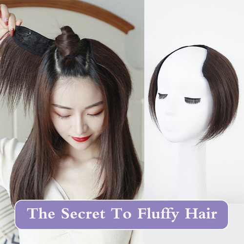 Cross-border European and American wig piece U-shaped one piece four-card straight hair replacement piece pad to increase hair volume high temperature wire 20cm
