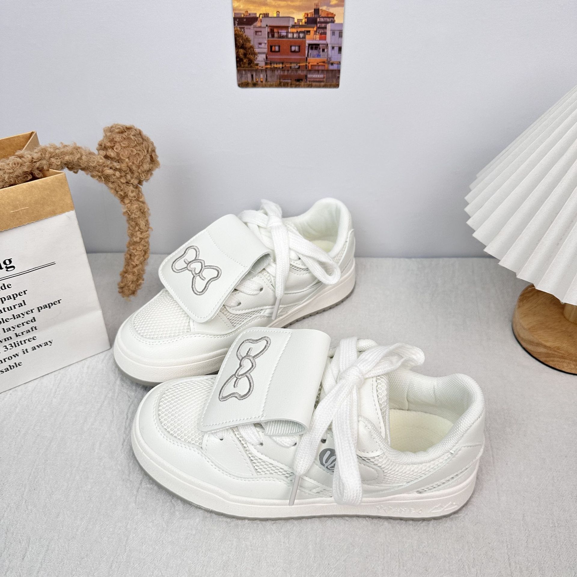 Zapatillas de plataforma Yuanbo Xiaozhong, retro todo-fósforo, deportes y ocio, marea nacional 2025, hilo de red de verano, zapatos blancos transpirables image 5