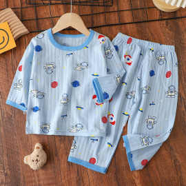 儿童睡衣纯棉男女童七分袖家居服套装薄款宝宝空调服春秋款中大童