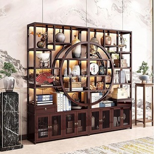 【】New Bamboo Wood Bogu Rack Cut Out Wine Cabinet Partition Living Room Tea Room Tea Wine Display Cabinet