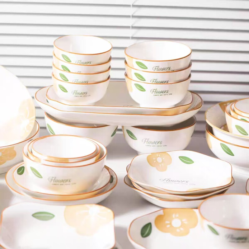 Household Ceramic Tableware, Small Fresh Underglaze Color Blooming Flowers, Rice Bowls, Rice Plates, Dishes, New Home Dishes Household Ceramic Tableware, Small Fresh Underglaze Color Blooming Flowers, Rice Bowls, Rice Plates, Dishes, New Home Dishes