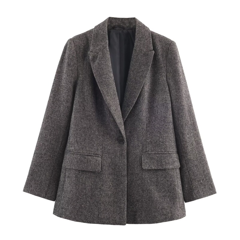 Foreign Trade 2025 European and American Winter New Fashion Elegant Herringbone Wool Suit One-Button Jacket for Women 3046388