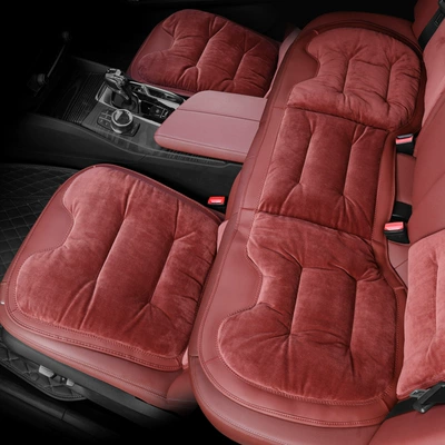 seat cushion winter fleece-lined integrated Seat cushion, seat cover - flannel-three-piece-set-volcanic-red-customizable-car-logos-can-be-placed-please-leave-a-message-for-the-car-model-when-placing-an-order