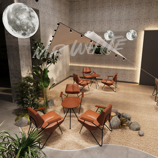 Elegant Cafe Milk Tea Shop Complete Set of Table and Chair Combinations Wrought Iron Frame Sofa Chair Rest Area Small Sofa