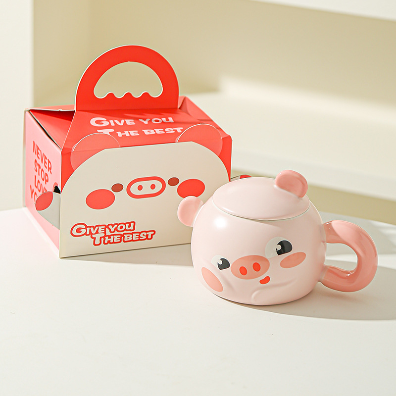 Cerdito Taza de red neta Corazón de niña rosa Hogar creativo Oficina Taza de cerámica Regalo Taza de desayuno de dibujos animados