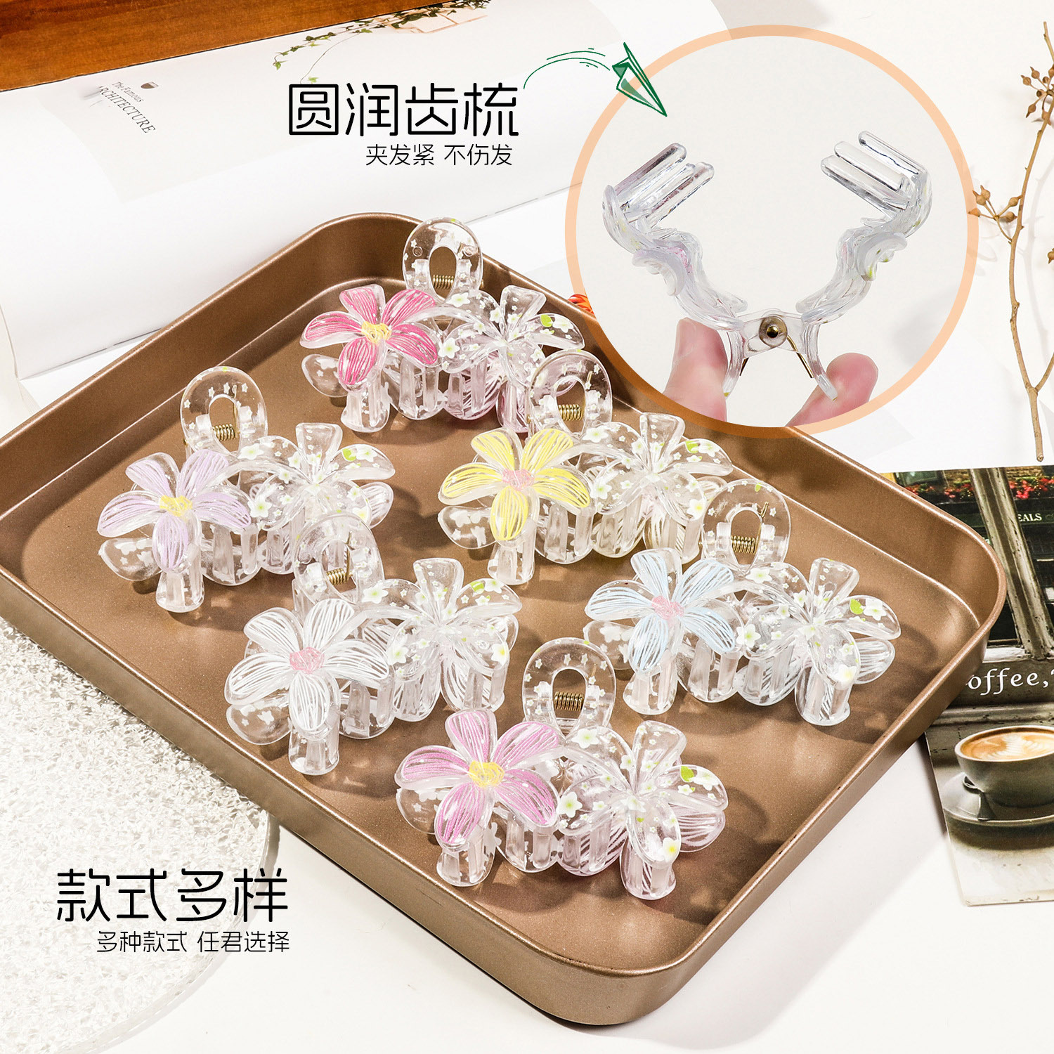 Dulce pequeño fresco graffiti flores agarrando clip de pelo transfronterizo nuevo clip de tiburón detrás de la cabeza clip de pelo adornamiento para el pelo