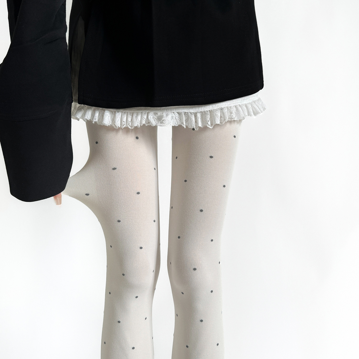 Milk white style wave point thin through leggings stockings spring and autumn sweet wear love girl pantyhose bow socks