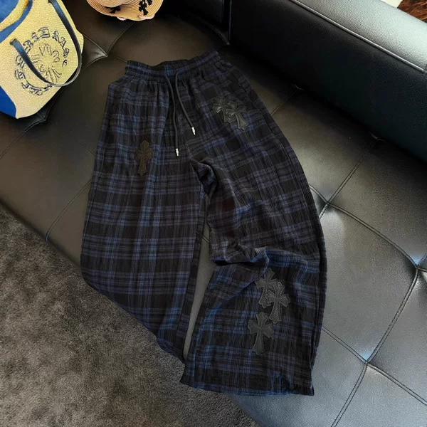 American Retro Plaid Casual Pants for Men, Autumn Straight Wide-Leg Pants, Loose Drape Fashion Trendy Floor-Length Trousers