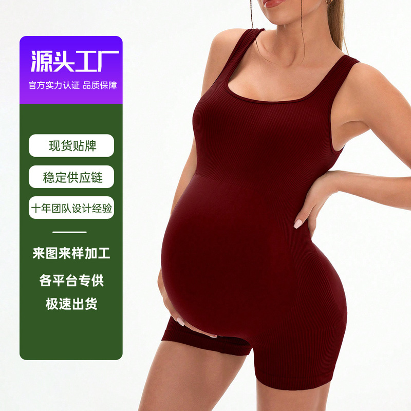 New cross-border sexy backless maternity yoga jumpsuit, custom-made high-waisted butt-lifting three-quarter shorts yoga outfit