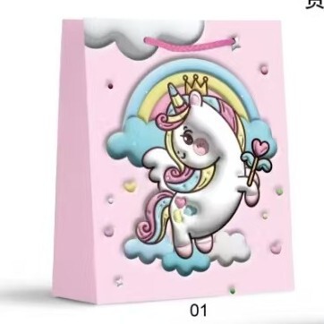 Cross-Border New Cartoon Gift Bag Unicorn Rainbow Pony Cartoon Packaging Bag Cute Portable Gift Gift Bag