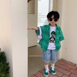 Летняя летняя одежда для мальчиков, тонкая зеленая детская рубашка, детская одежда, короткий рукав