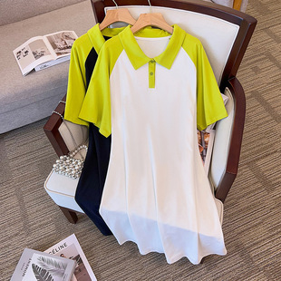 Plus Size Women's Pique Cotton Dress Summer Fat mm Slimming Look Mid-Length Skirt 200/300 Pounds 7135