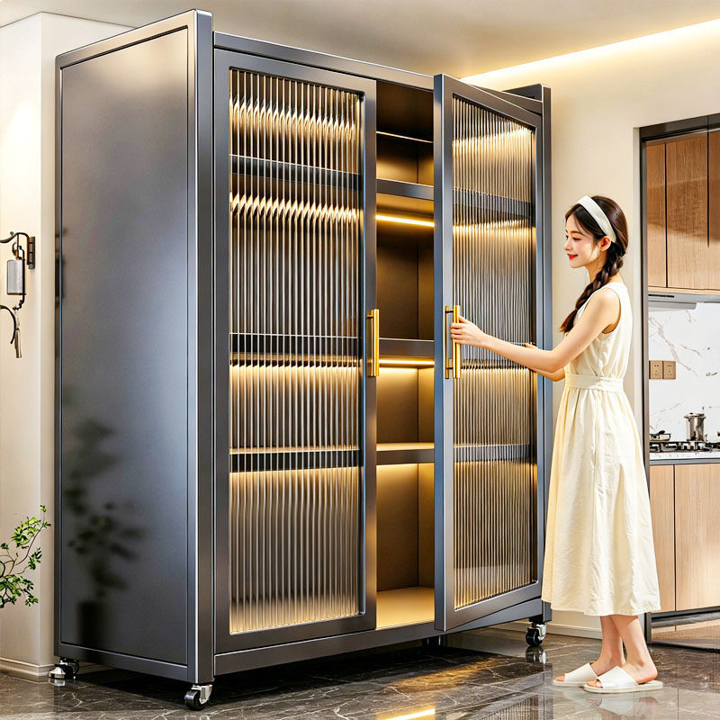 Kitchen Storage Rack Floor-Standing Multi-Layer Household Storage Cabinet New Dust-Proof Multi-Functional Storage Cabinet Cabinet Microwave Oven Rack