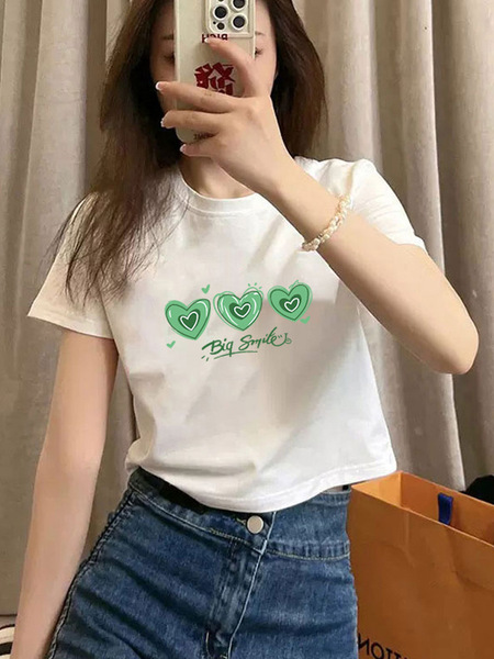 Cotton summer short short sleeve T-shirt with a round collar