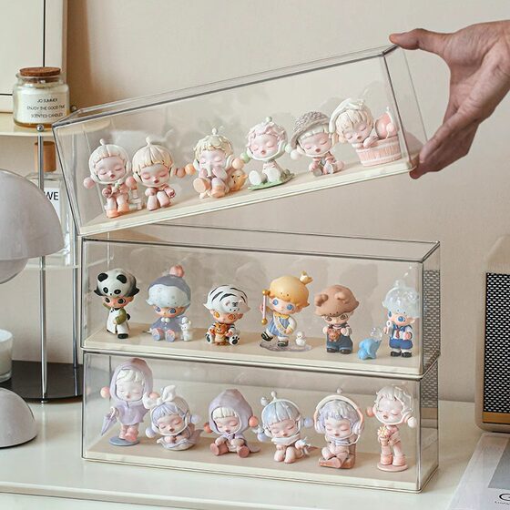 Blind Box Display Rack High Transparent Dustproof Large Capacity Bubble Mate Glass Acrylic Hand Storage Box Display Cabinet