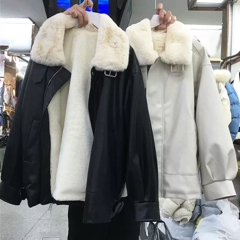 Теплая куртка, корейский стиль, искусственный мех на воротнике, oversized зимнее пальто