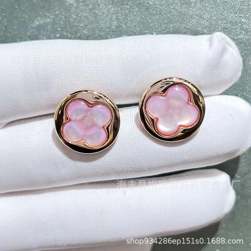 Donkey Familyの新作高級版四つ葉のクローバー五花ブレスレット、女性用18金メッキ、オールドフラワーパウダーシェルネックレス、アマゾナイトイヤリング