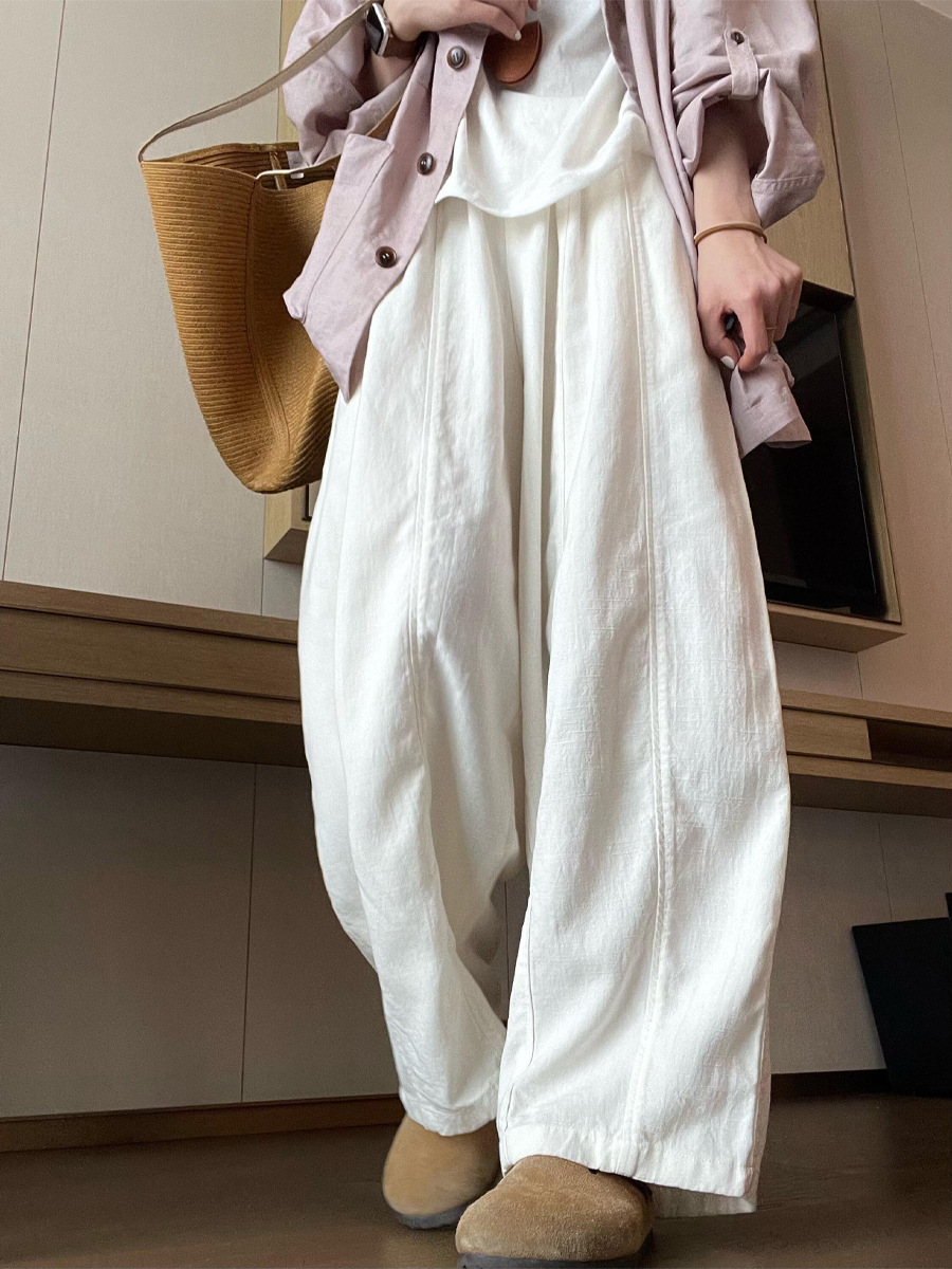 Quần culottes nữ ống rộng eo cao dáng suông mùa hè phong cách Hàn Quốc — màu trắng chi tiết 2