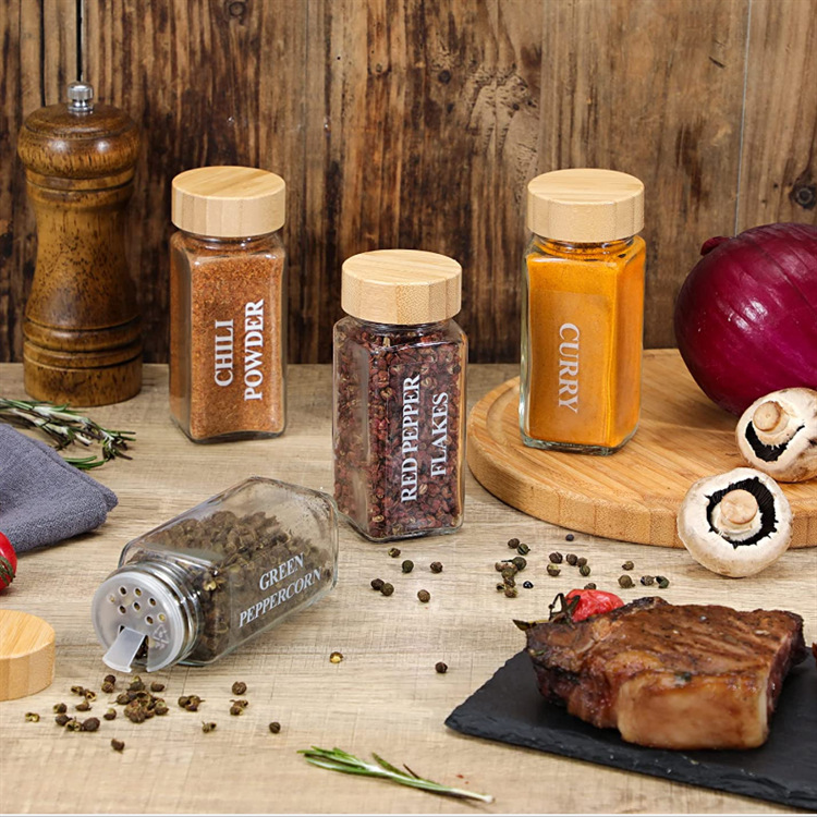 120ml方形调味瓶玻璃撒料瓶螺口密封竹盖10只装家用烧烤竹盖密封