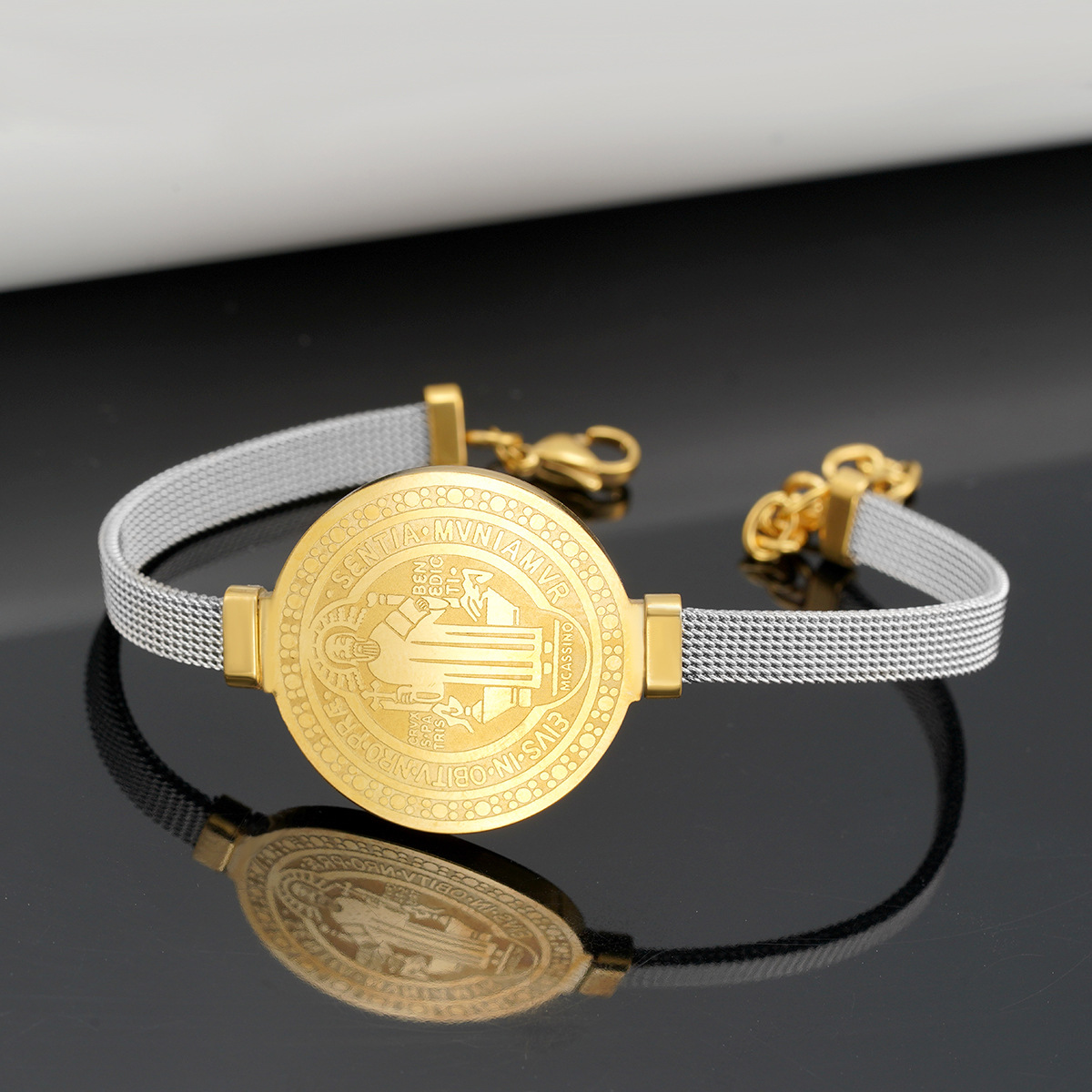 Home Direct Sales European and American religious priest Saint Benedict titanium steel bracelet strap new Exorcist bracelet jewelry wholesale