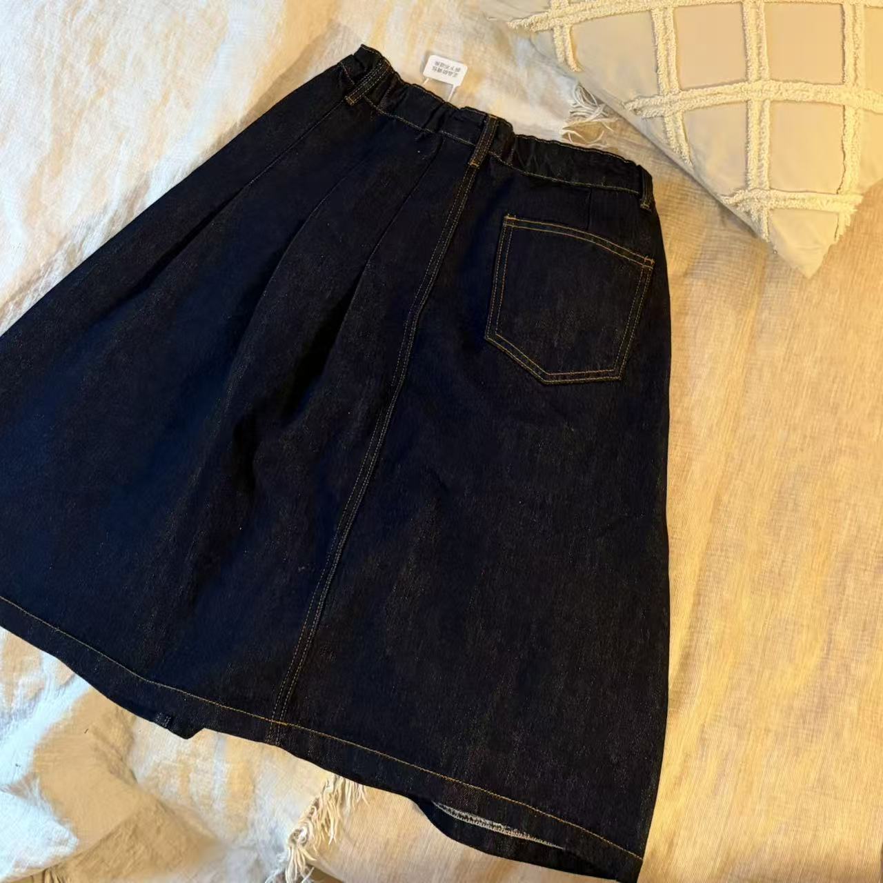 In-Stock 2026 Spring Original Girls' and Parent-Child Matching Non-Fading Denim A-Line High-Waisted Versatile Dark Blue Mid-Length Pleated Skirt