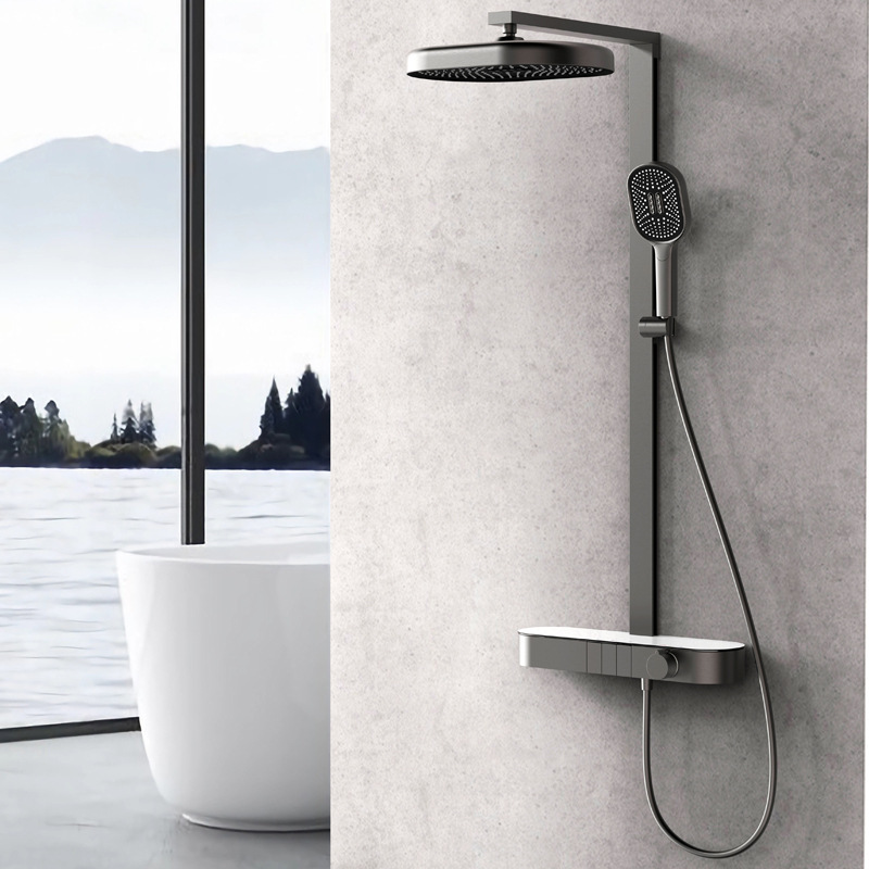 All-Copper Bathroom Shelf with Digital Display, Piano Button Shower Set, Large Top Spray, Adjustable Showerhead Lm2528