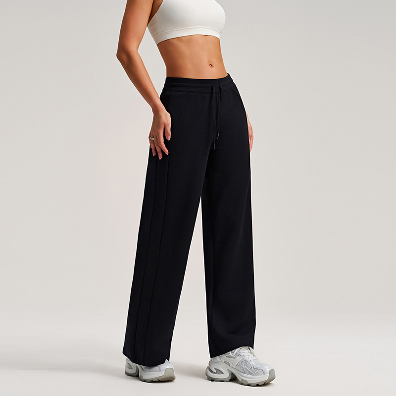 Pantalones deportivos de cuerda recta, cintura alta, pantalones casuales sueltos, piernas delgadas, pantalones deportivos al aire libre para correr