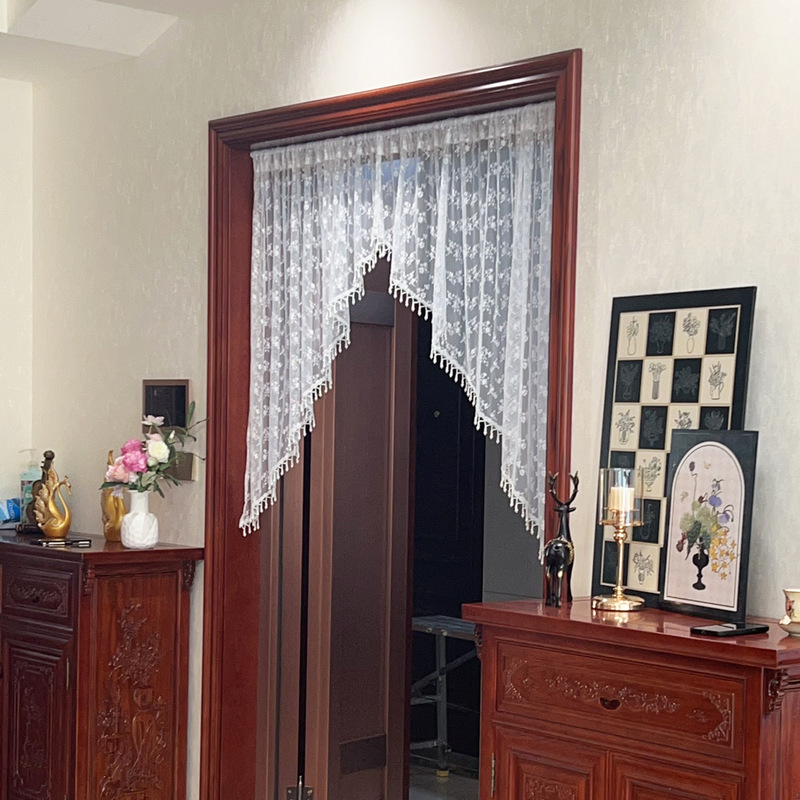 French-Style Handmade Pearl Door Curtain, No-Drill Partition Sheer Curtain, Arched Door Ambiance Blocking Curtain, Feng Shui Half Curtain