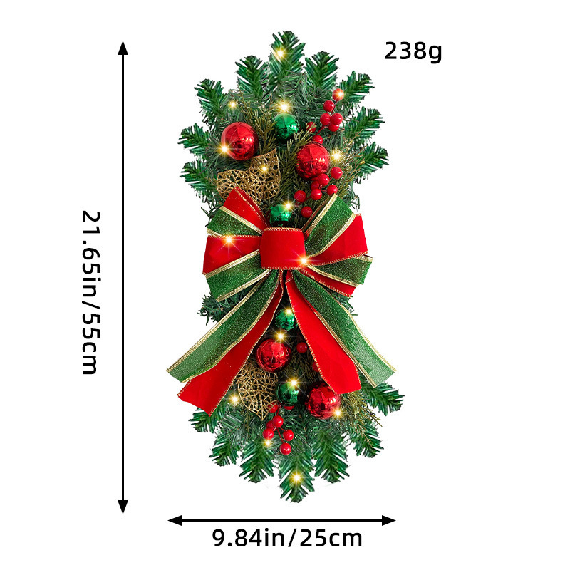 Nuevo producto de Amazon, corona navideña, lazo de amor de Hong Kong, corona de árbol invertida, decoración navideña para escaleras y pasillos