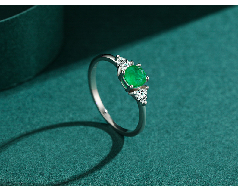 fashion s925 silver inlaid round emerald fine ring female