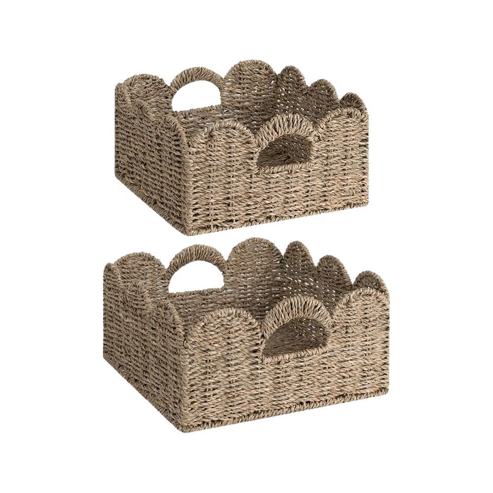 Cesta de almacenamiento en forma de abanico tejida de algas, cesta de almacenamiento de encaje de decoración del hogar, cesta de almacenamiento de armario, caja de almacenamiento de acabado de escritorio