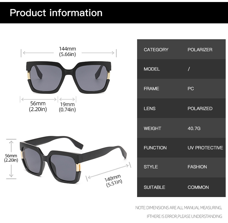 60g Weight Full Frame Glasses Structure Sunglasses Classification PC, UV400 Protection Lens Material Square Glasses Style Outdoor, Travel Occasion Solid Color Pattern All Seasons Season Women's Gender Simple Style, Classic Style Style Simple Style Classic Style Solid Color PC UV400 Protection Square Full Frame Women's Sunglasses 5