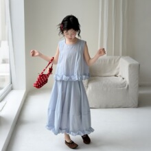 女童夏季无袖花边套装2025新款韩版洋气背心半身裙两件套中大童潮