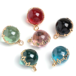 20PCS DIY nekclace earring pendant loose crystal 13MM loose balls Color preserving pure copper and glass round pearl pendant DIY earrings necklace jewelry accessories