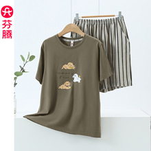 【睡眠棉】夏季新款睡衣女短袖短裤套装休闲大码卡通全棉家居服女