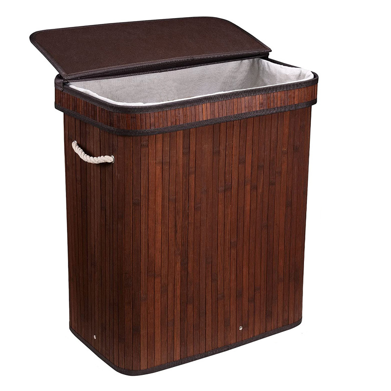 Cesta de lavandería a prueba de polvo transfronteriza cesta de lavandería cesta de almacenamiento tejida de bambú cubo de almacenamiento de ropa sucia tejida plegable de bambú al por mayor