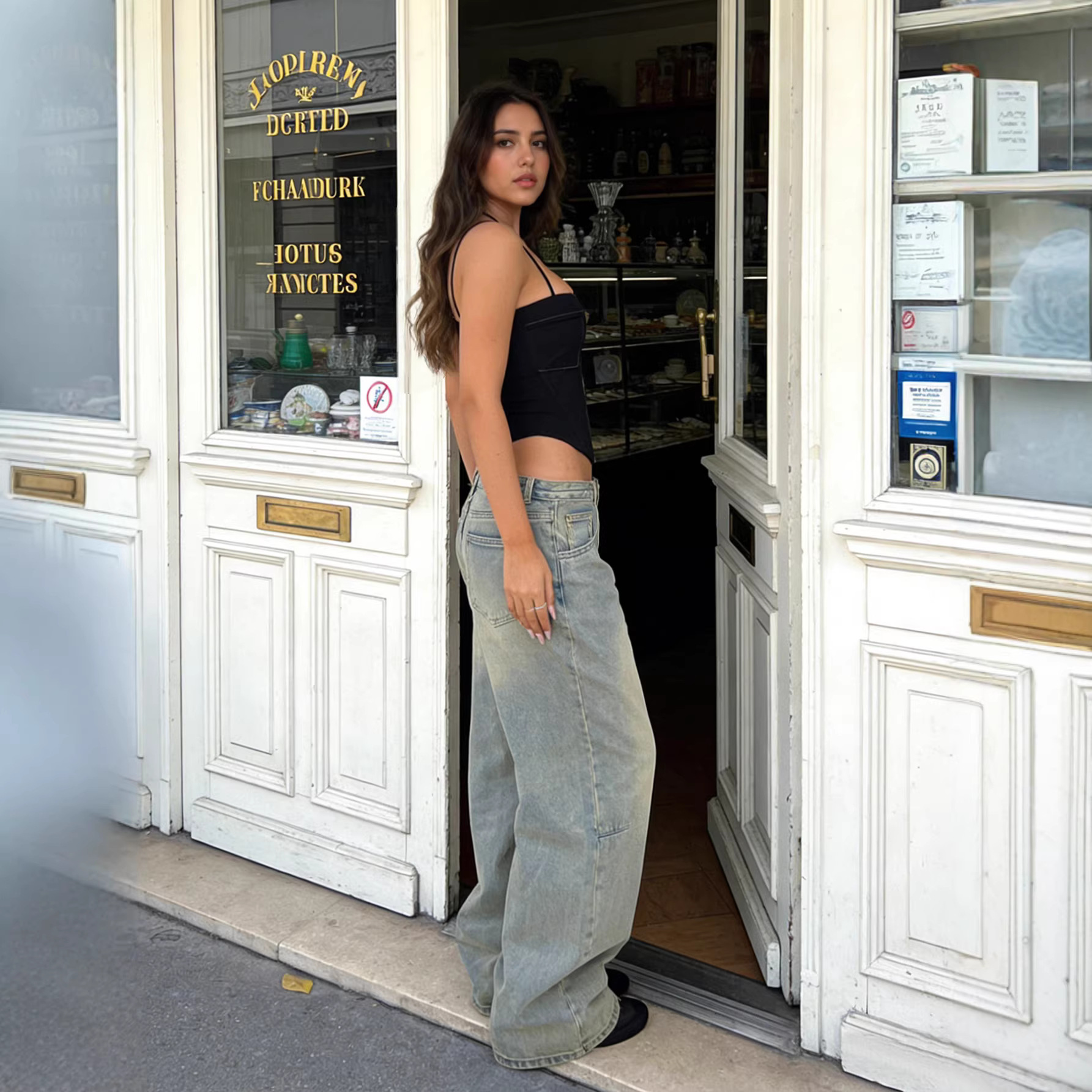 Women's Clothing Vintage Washed Wide Leg Jeans, Distressed Street Style, Loose Straight Leg Denim Jeans For Women, Commuting, Wide Leg Trousers_mkmklike.com