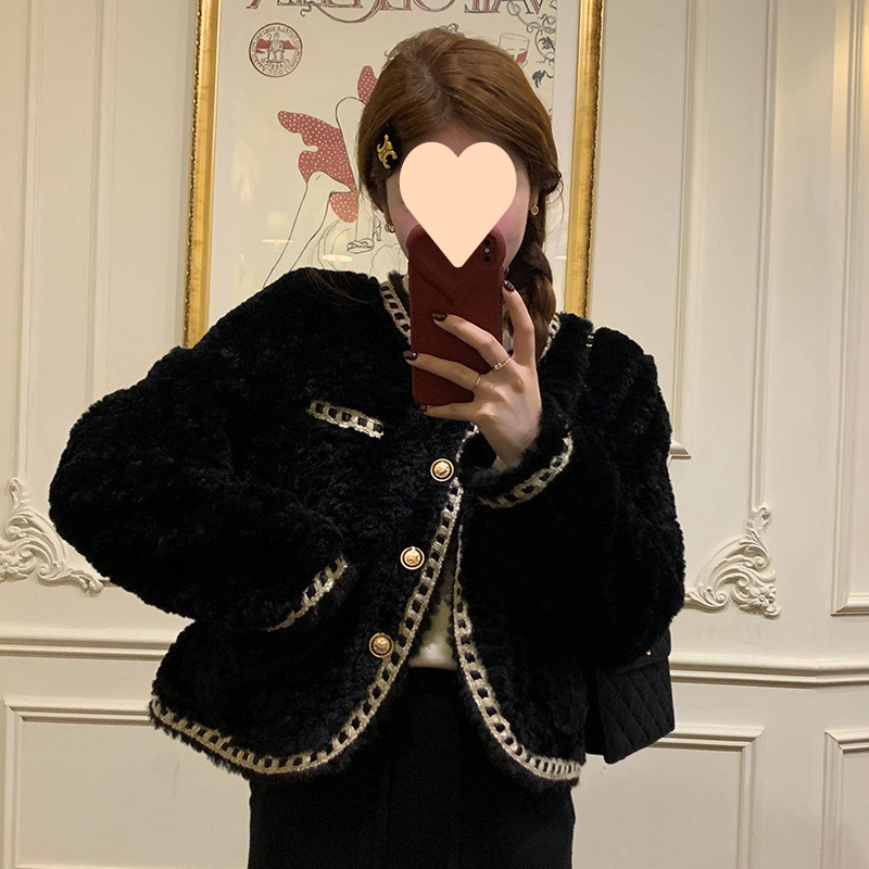 新款羊羔毛外套女仿獺兔毛毛大衣冬季加厚保暖時尚編織棉服短外套