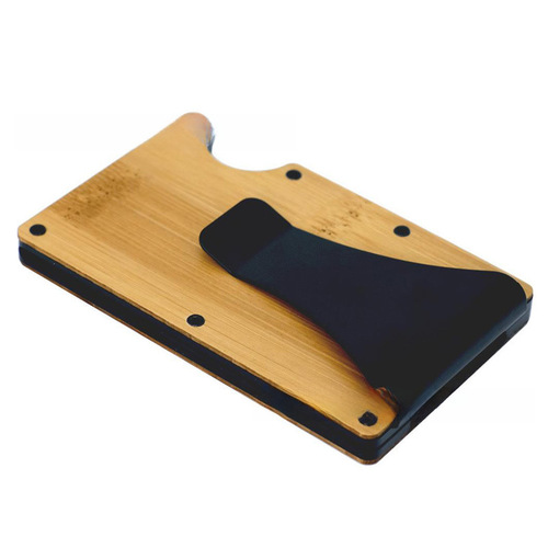 Factory Foreign Trade Wholesale Solid Wood Card Case Aluminum Alloy Credit Card Holder RFID Men's Metal Money Clip Customizable
