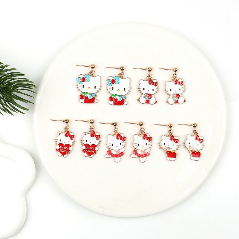 Набор из 5 предметов: серьги-подвески с мультяшным котом KT, милые украшения HELLO KITTY, сексуальные студенческие серьги TEMU