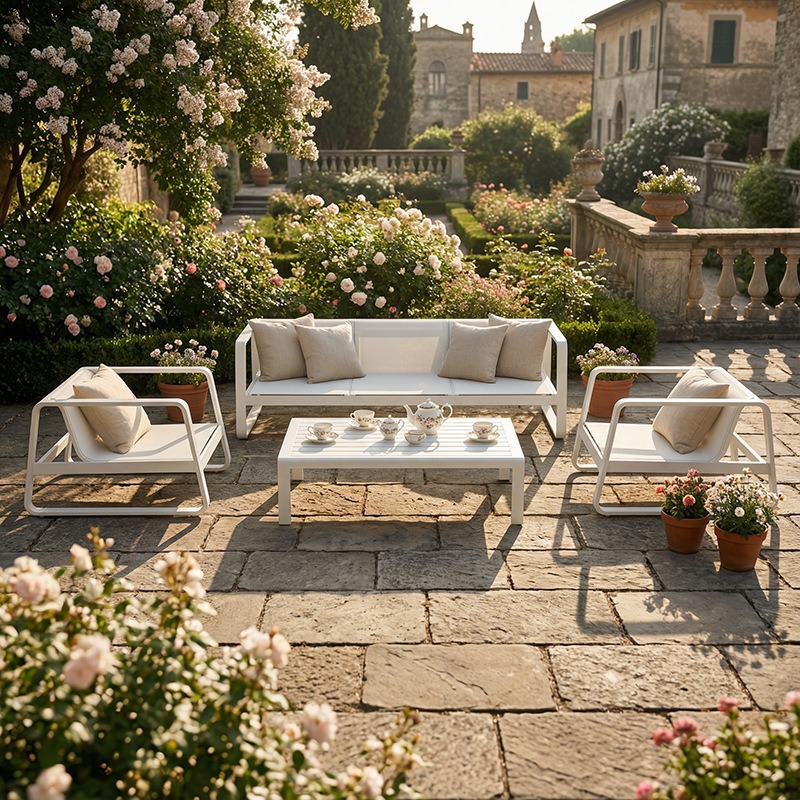 Sofá al aire libre mesa de té combinación de hotel villa balcón patio al aire libre lluvia al sol ocio muebles de jardín