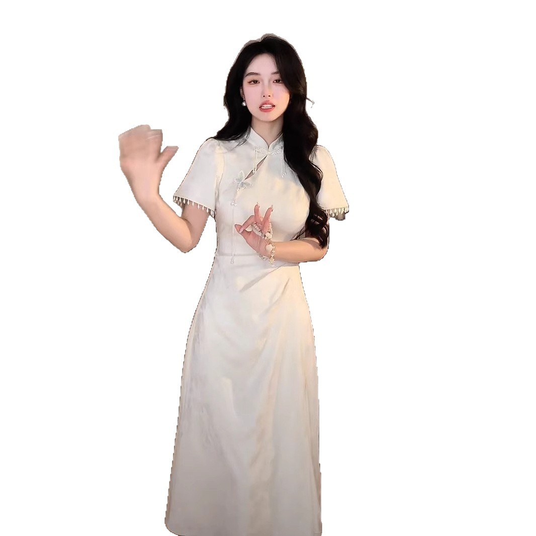 Sentido de alta gama nuevo vestido de estilo nacional chino para mujer verano nuevo temperamento de alta gama vestido de cheongsam delgado de moda